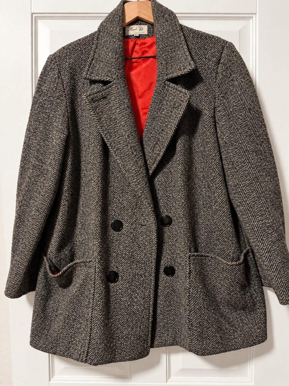 Vintage Women's Mark Up Cotton Wool Blend Herringbone Coat